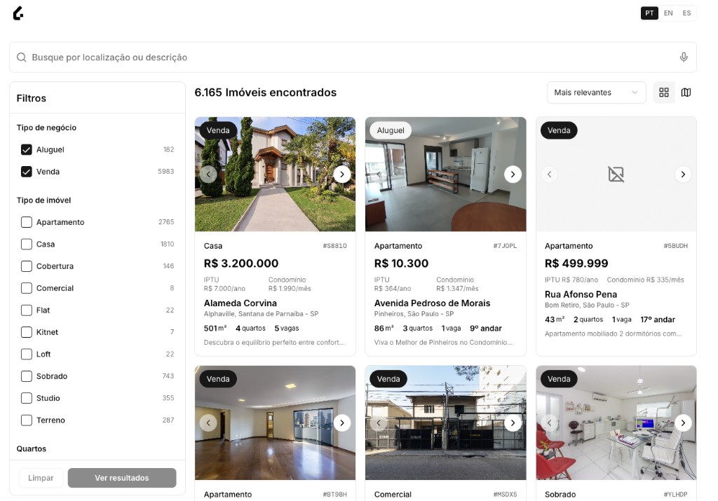 Os da imobiliária: a mesma busca, no mesmo endereço, com o estoque do site