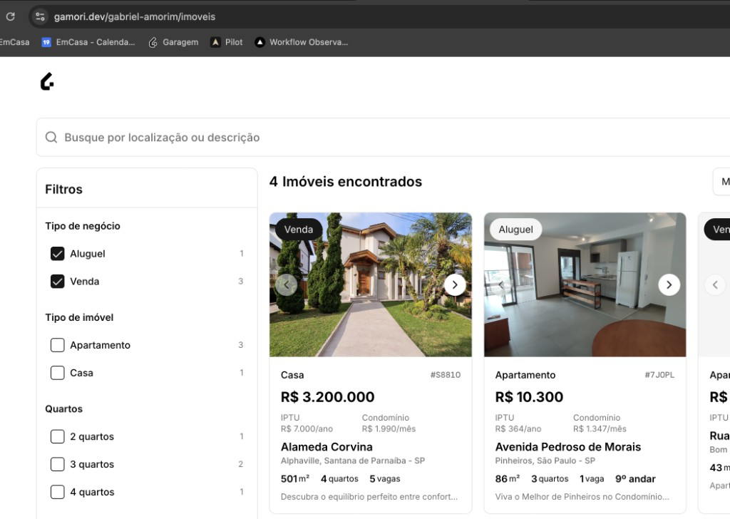 Só os dele: a busca em /endereco/imoveis, com filtros e o caminho do corretor na URL